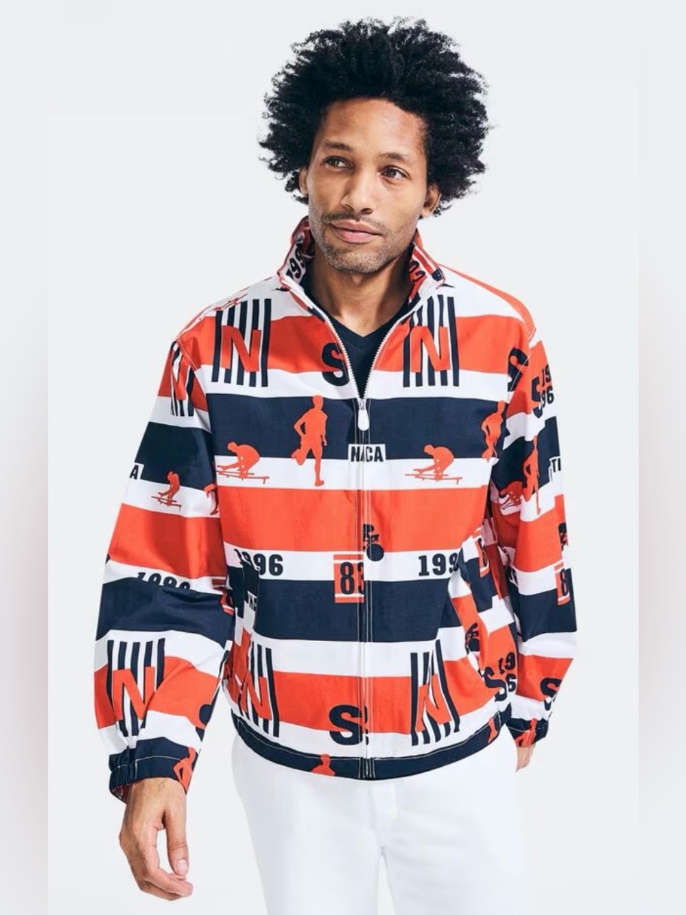 Nautica Striped Logo Print Jacket Vintage Fit Large New With Tags